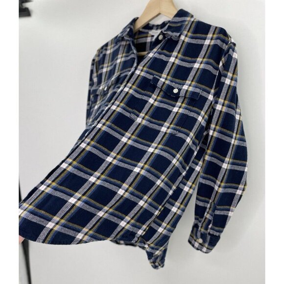 Old Navy Women’s Blue Yellow Plaid Boyfriend Shirt Size Medium Normcore - Picture 6 of 9